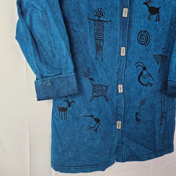 Bfofo Shacket Womens Large Sweatshirt Jacket Acid Wash Cave Art Tribal Southwest - Picture 4 of 10